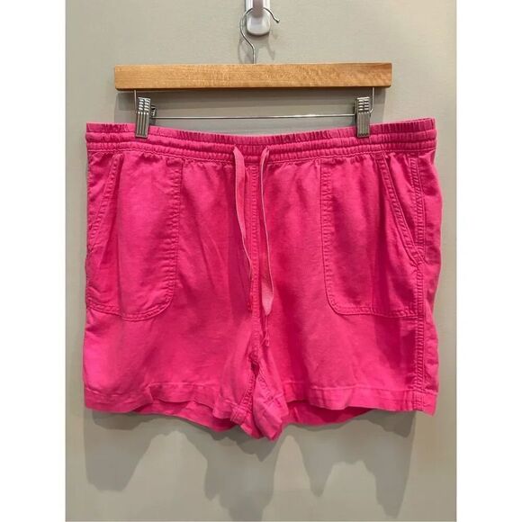 Eddie Bauer L fusha linen (55) blend elastic waist pull on shorts w-side and bac - Picture 1 of 6
